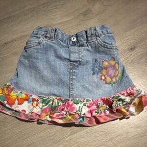 The Children's Place Girls 4T Denim Floral Ruffle Skirt, Elastic Waist vintage